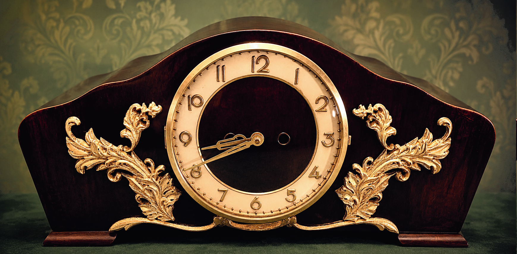 Uhr mit barocken Ornamenten besetzt